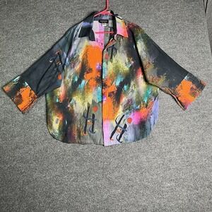 Dilemma New York Button Up Top One Size Miro Inspired Art To Wear Abstract